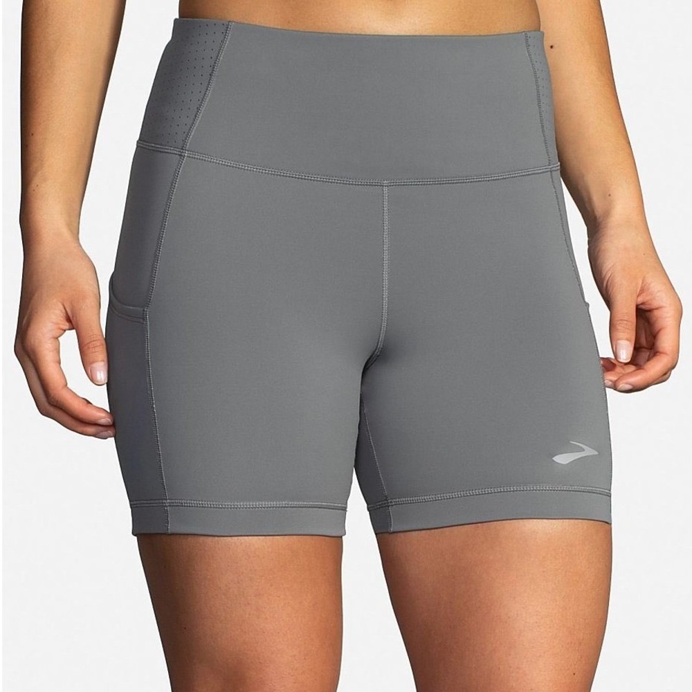 Brooks Method 5" Pocket Shorts Gray Women's Small High Rise Running Compression